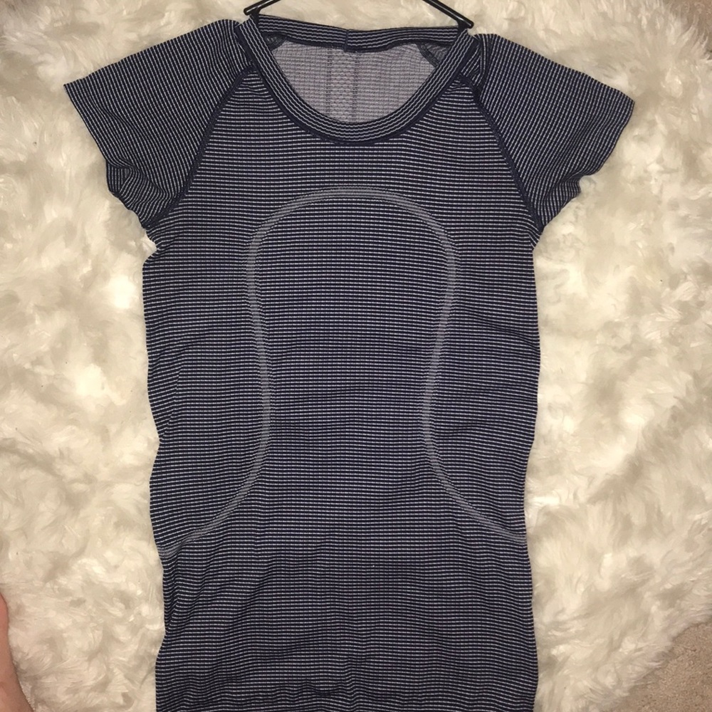 navy & white stripe swiftly tech lulu short sleeve